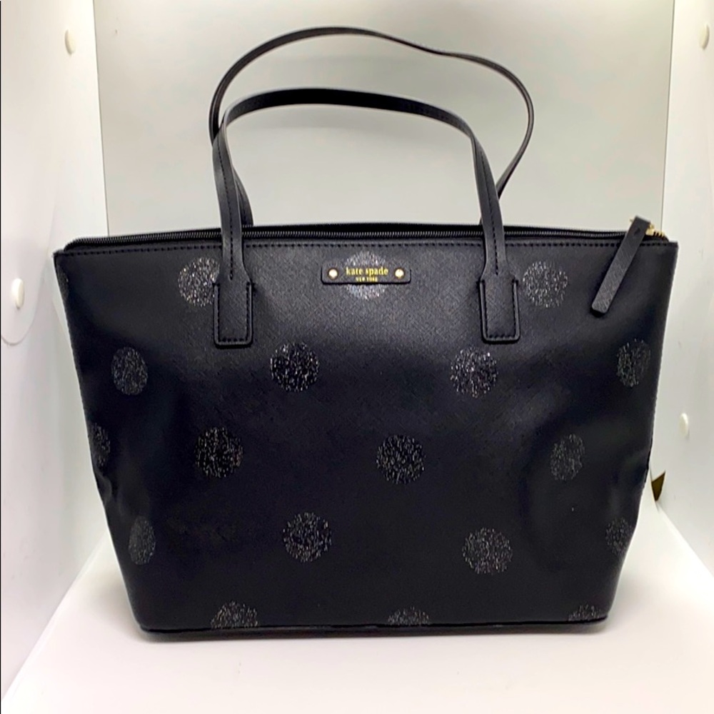 Black Glitter Polka Dot Kate Spade Small Tote Bag